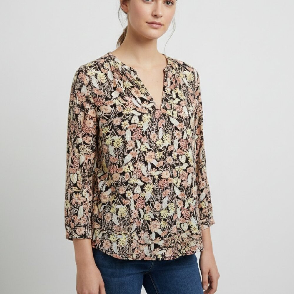 Ava & Viv Blouse Purple Floral Peasant Cottage Boho Casual 0X NWT